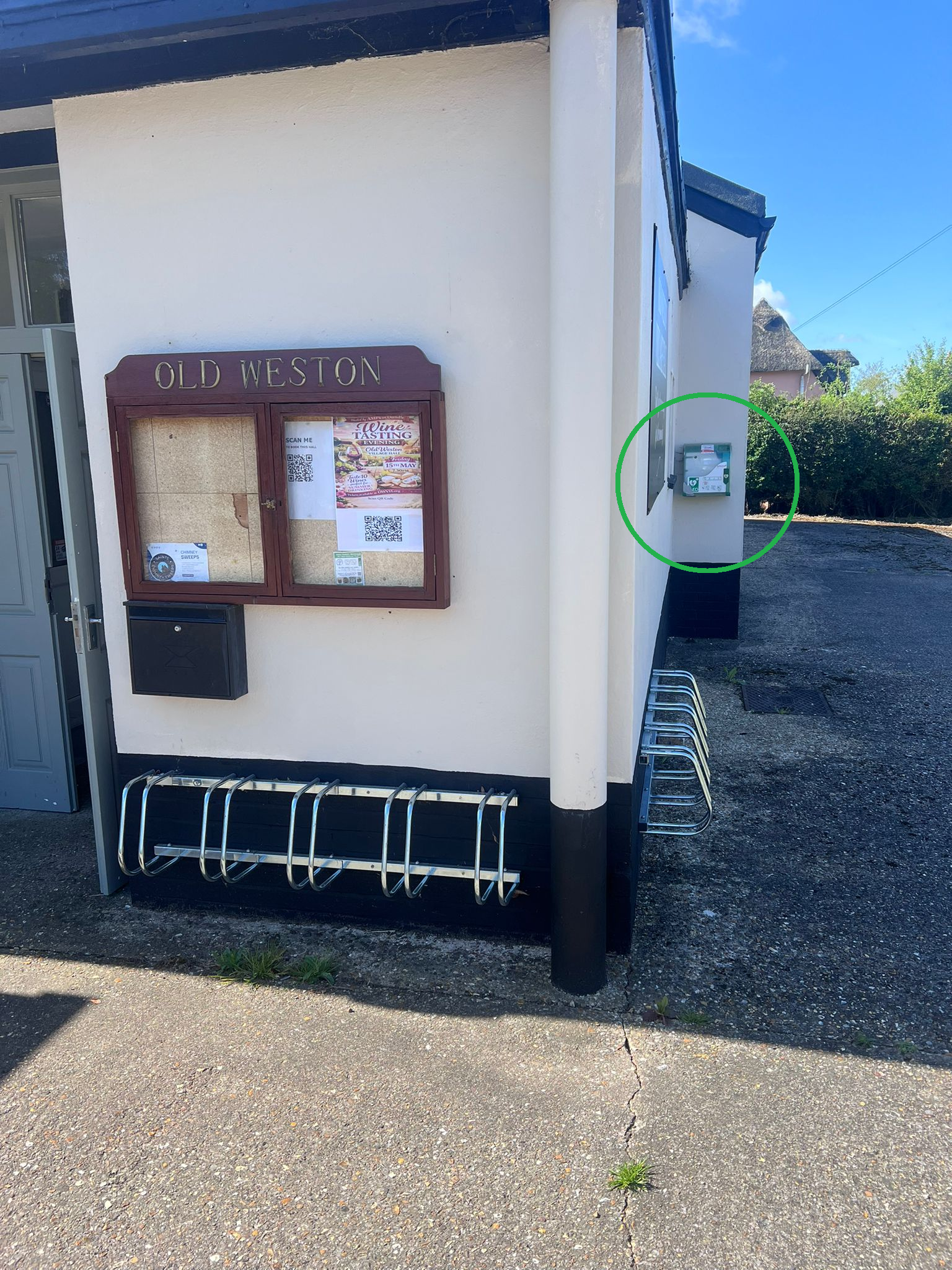 The public access defibrillator at Old Weston Village Hall