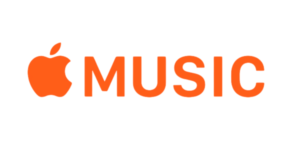 Apple Music logo with an orange apple icon and the words 'Apple Music' in orange letters