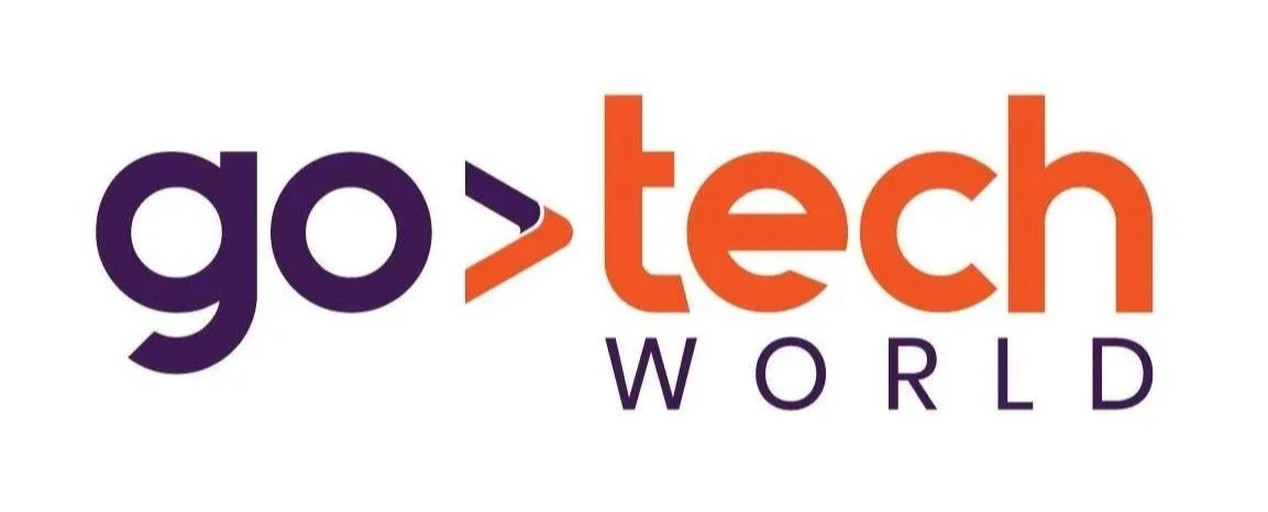 Go Tech World logo with the word 'go' in purple, a greater-than symbol, and 'tech' in orange, with 'WORLD' written below in purple