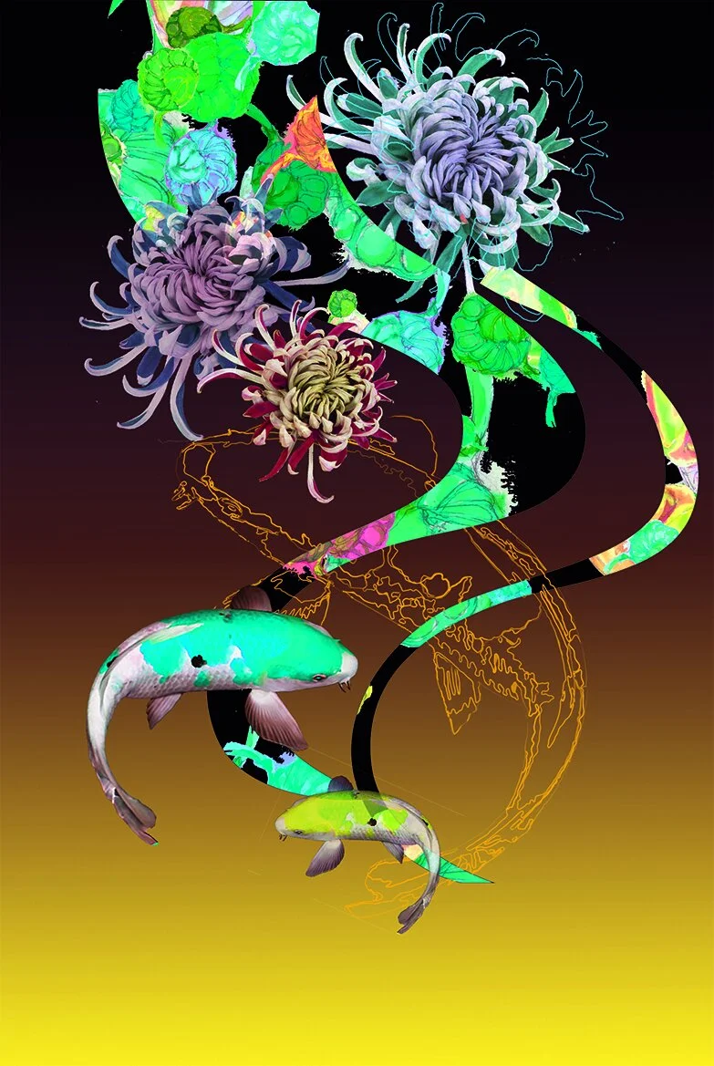 Koi mixed technique print
