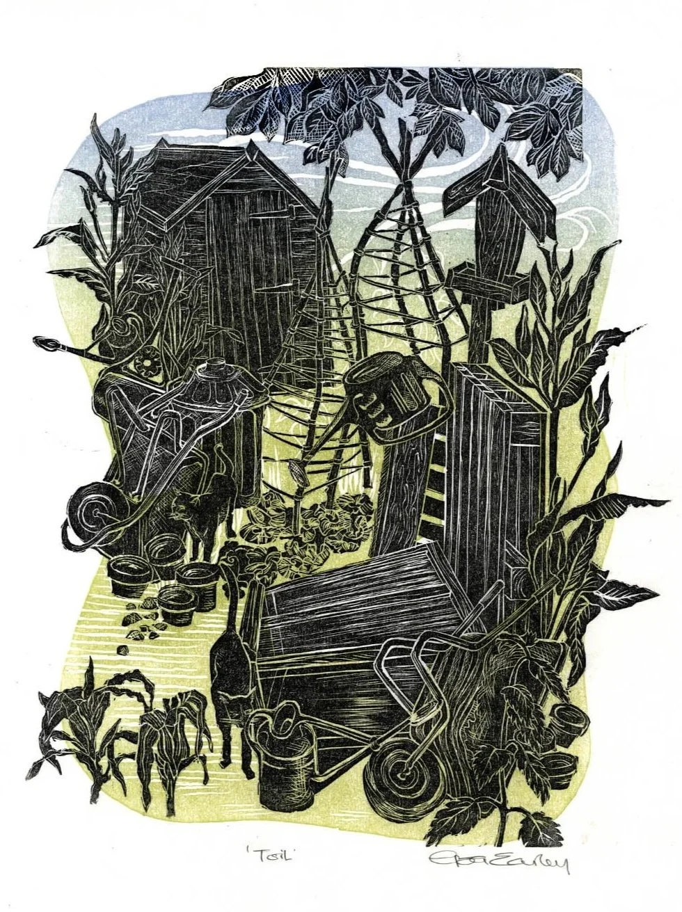 Toil - 2 plate lino print