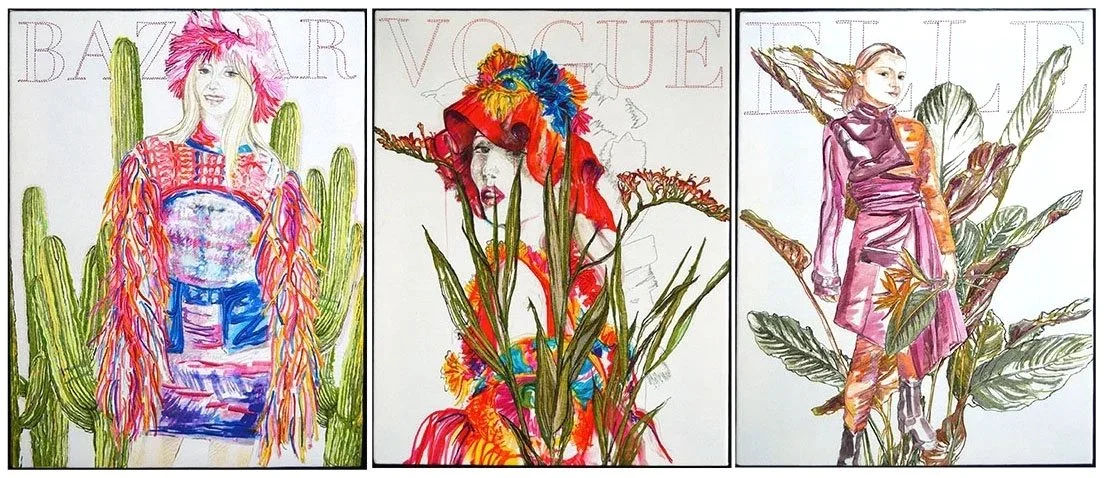 The Cover Girls - freehand machine embroidery over digital print.