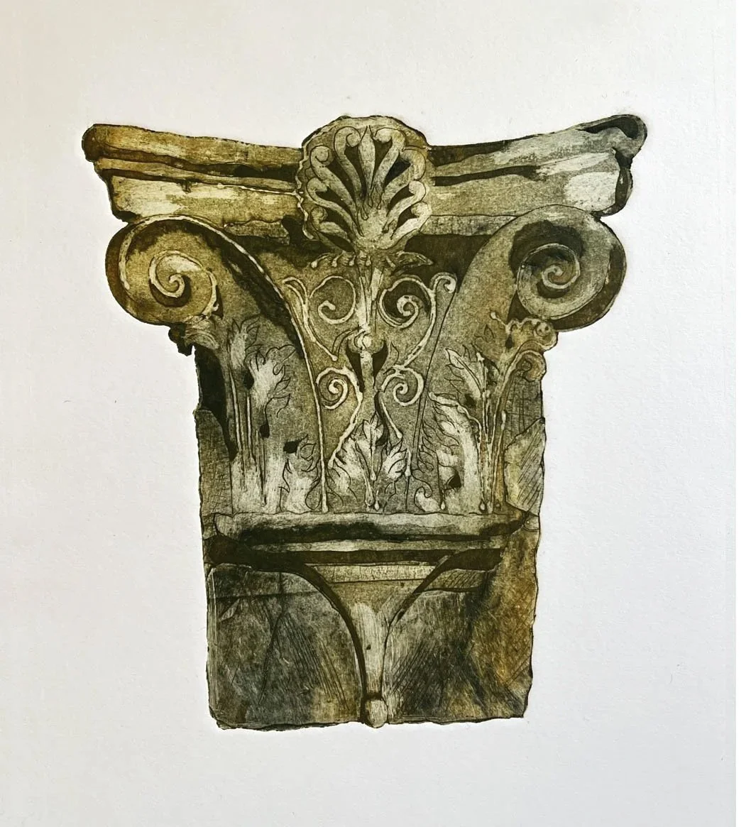 Collagraph of V&A cast court capital
