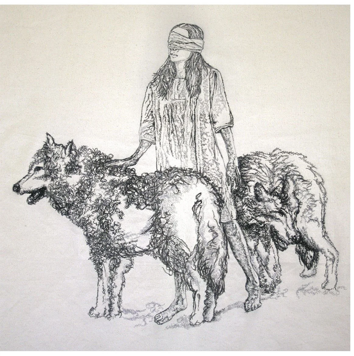 Raised by Wolves - Freehand machine embroidered canvas 