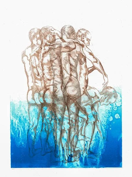 Blue Shower - multi plate etching