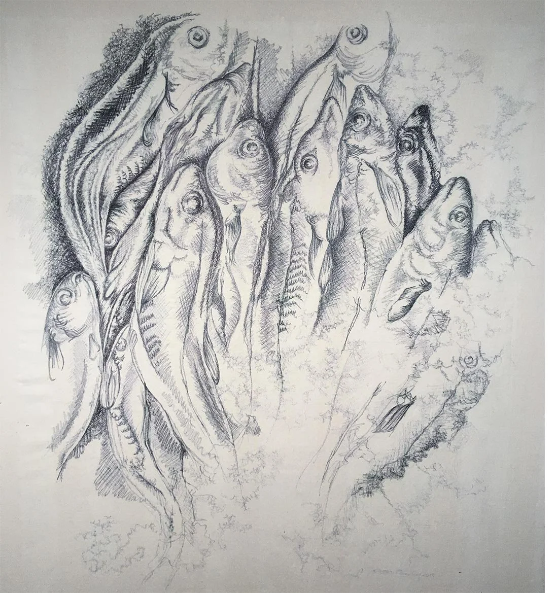 Quota - Freehand machine embroidered drawing on linen.