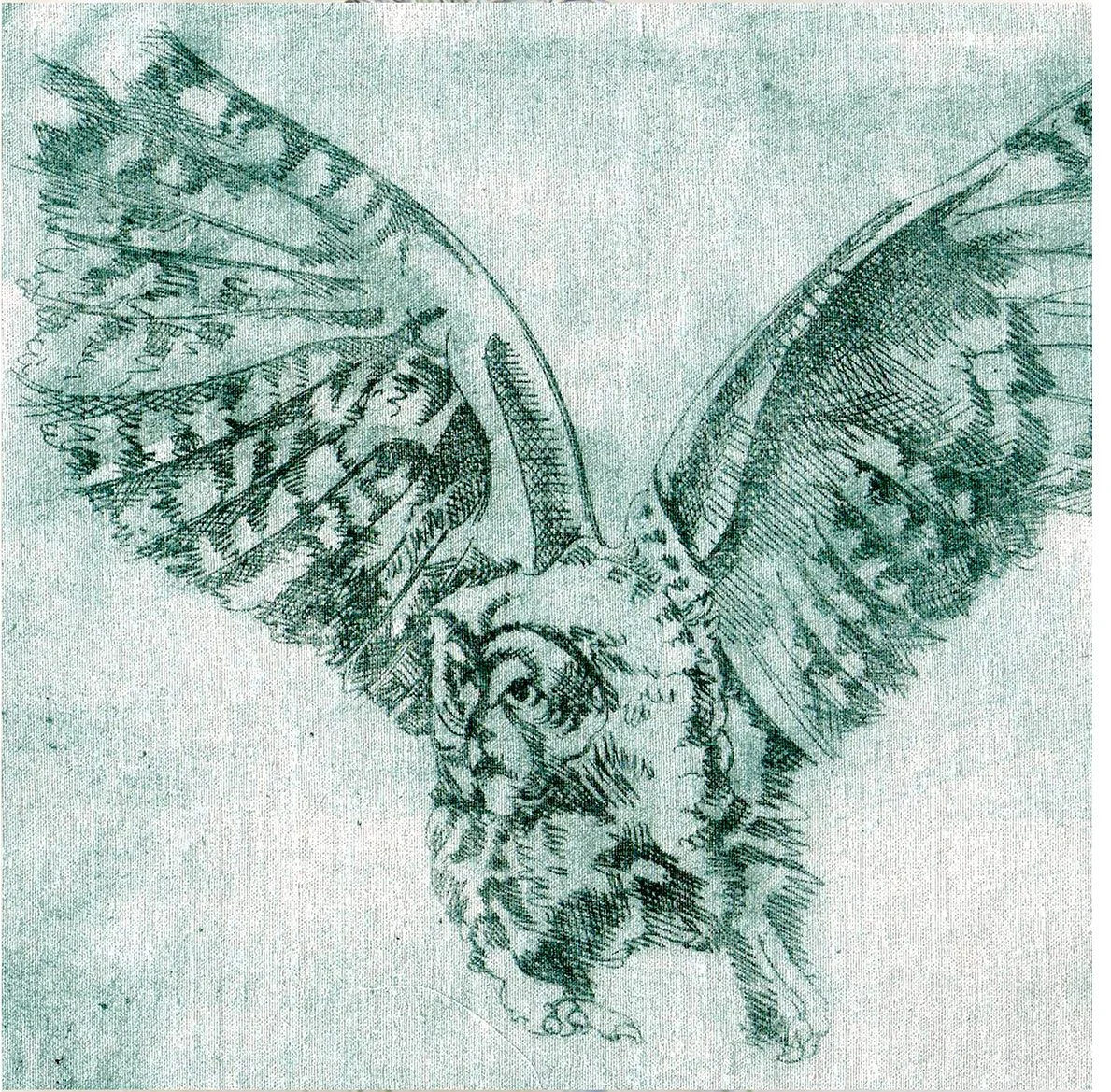 Owl etching on cloth