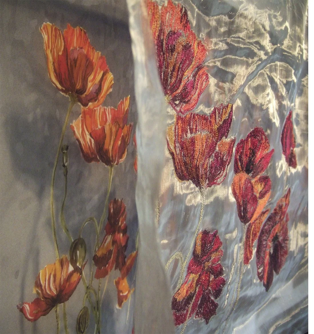 A Life Worth Living detail - Stitched metal mesh over digitally printed silk.