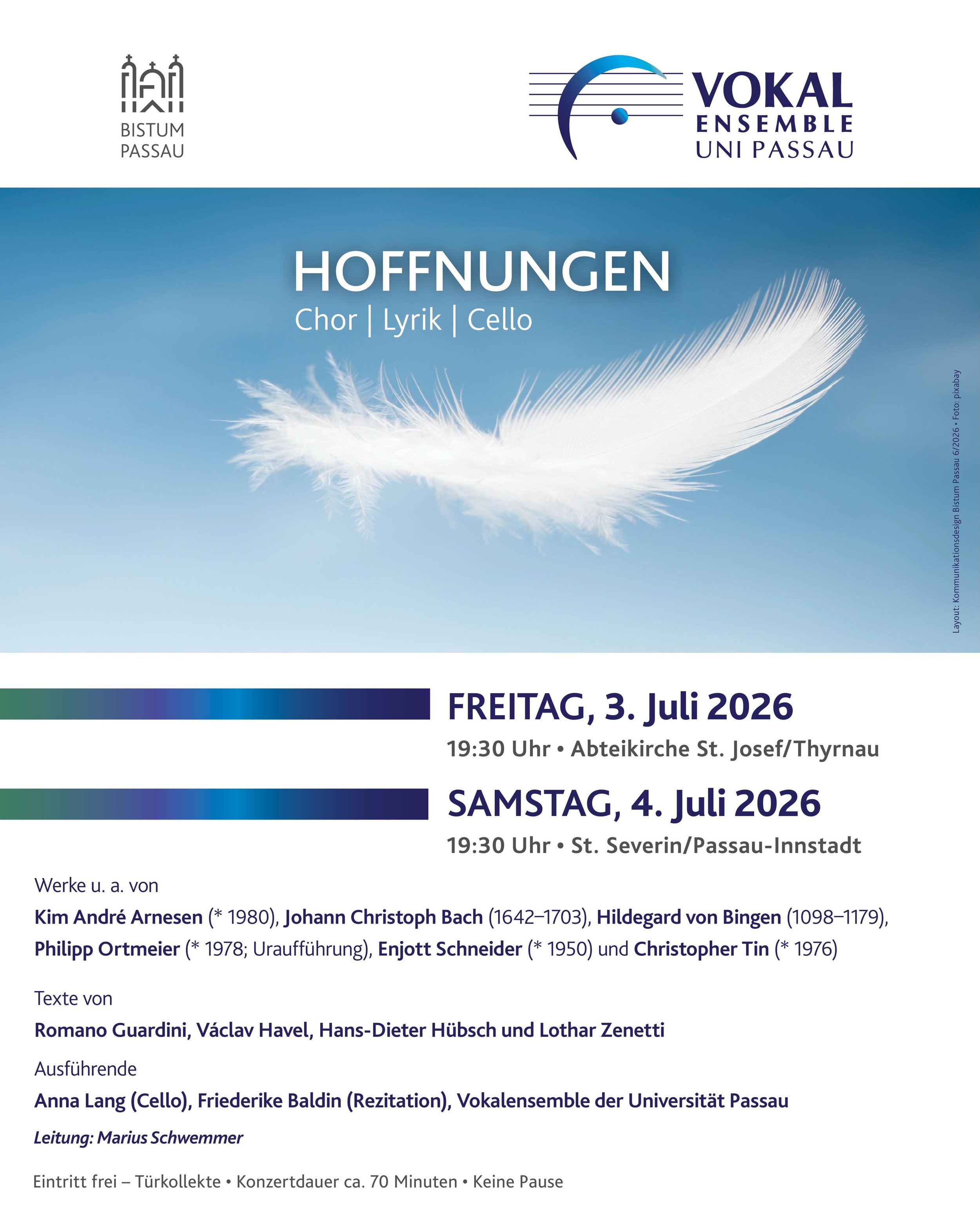 ✨ Nur noch wenige Wochen! ✨

Mit unserem aktuellen Konzertprojekt lassen wir Hoffnung musikalisch und literarisch h&ouml;rbar werden.

Freut euch auf Werke von Hildegard von Bingen, Johann Christoph Bach, Kim Andr&eacute; Arnesen und Christopher Tin,