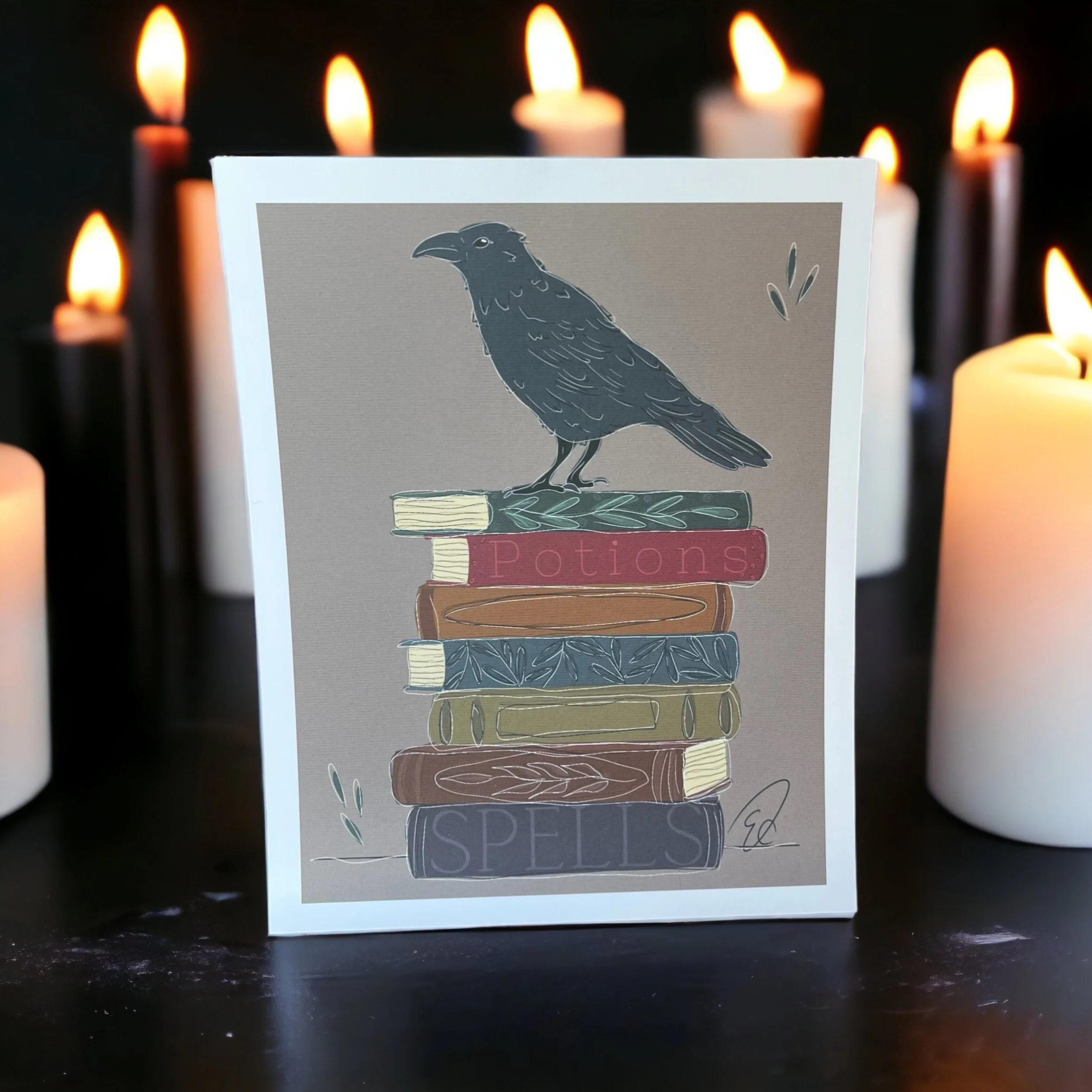 Crow on books print