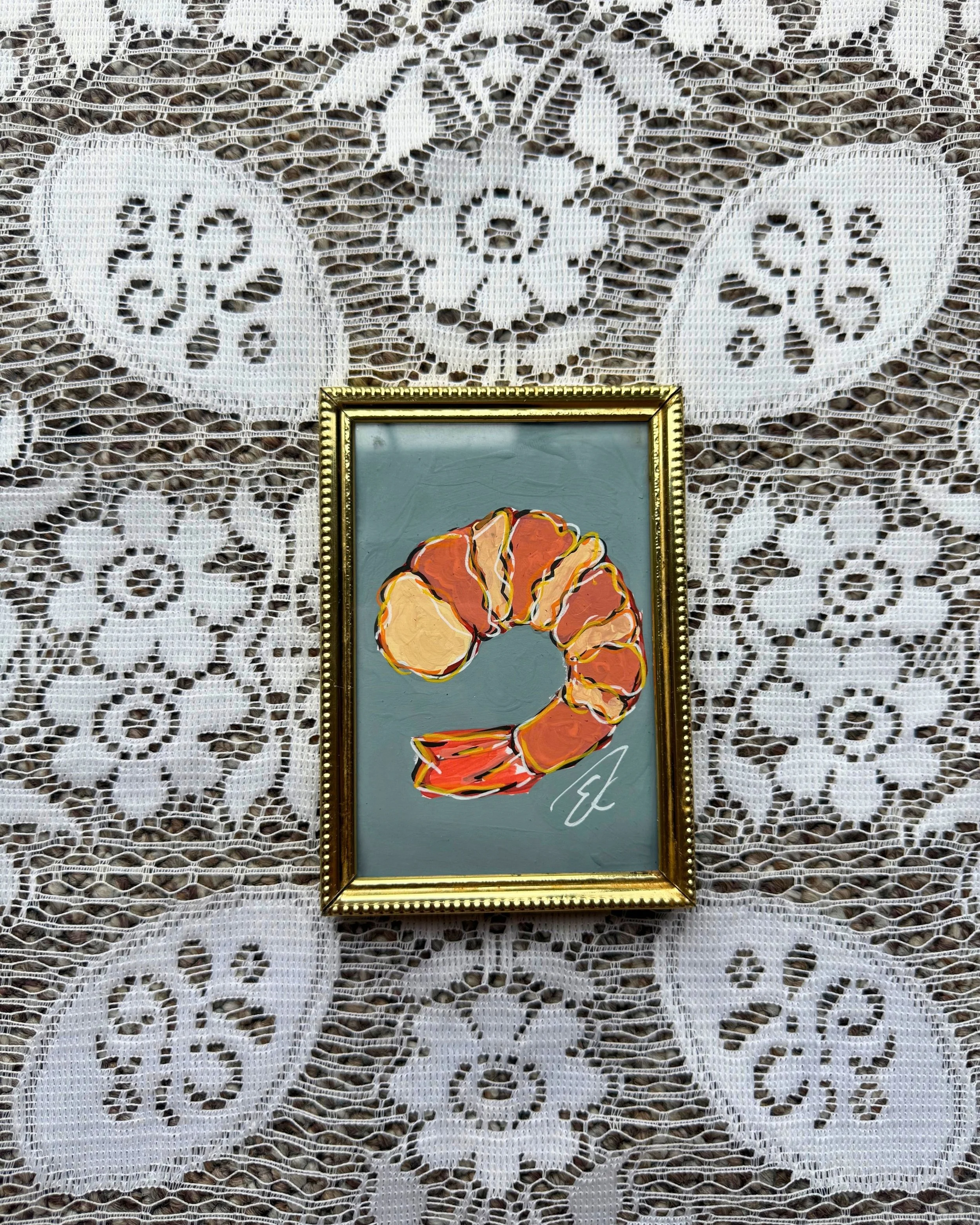 3 1/2 x 5 "Shrimply the best" original in vintage frame