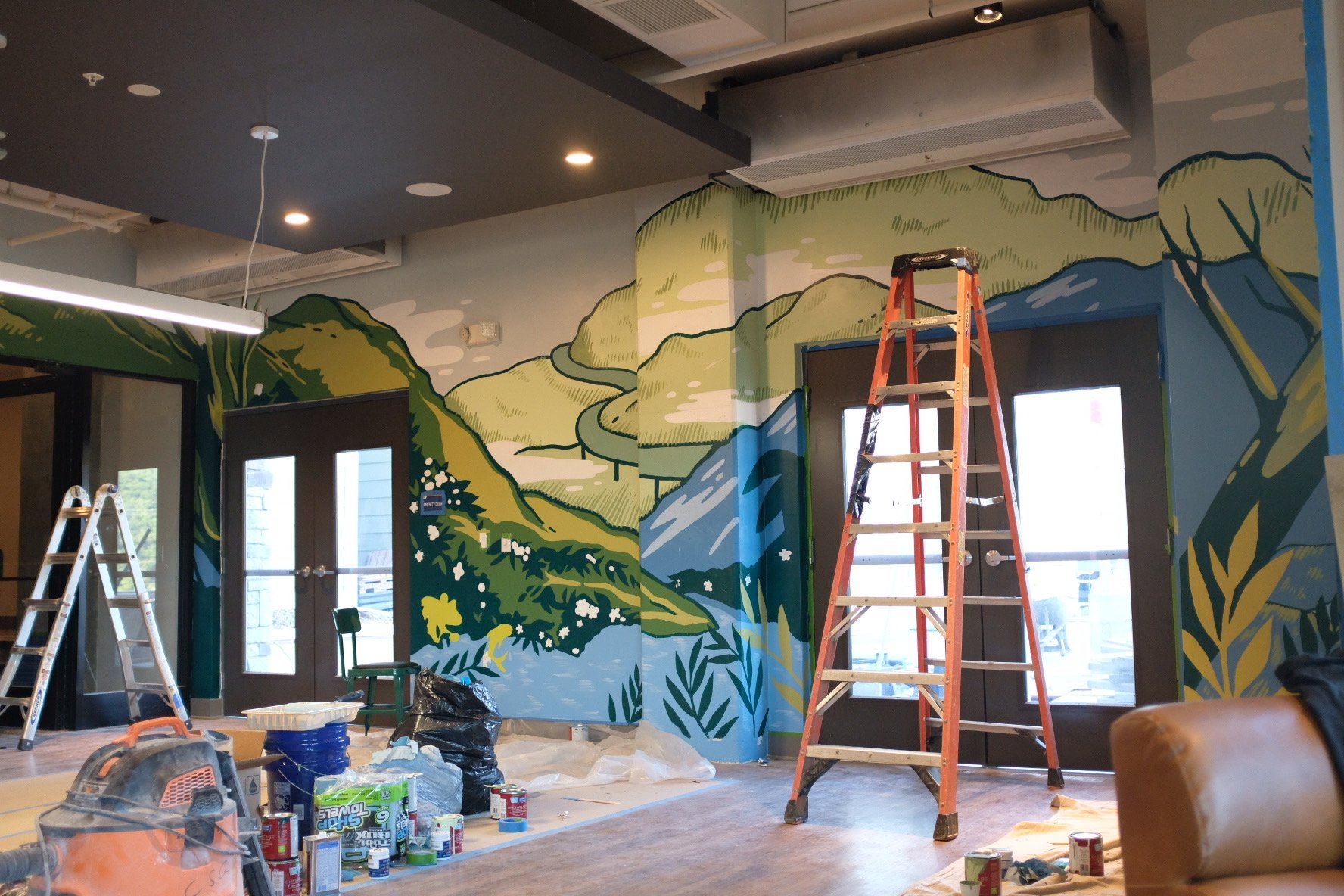 Indoor mural at the Finmore residential apartments in Boone NC