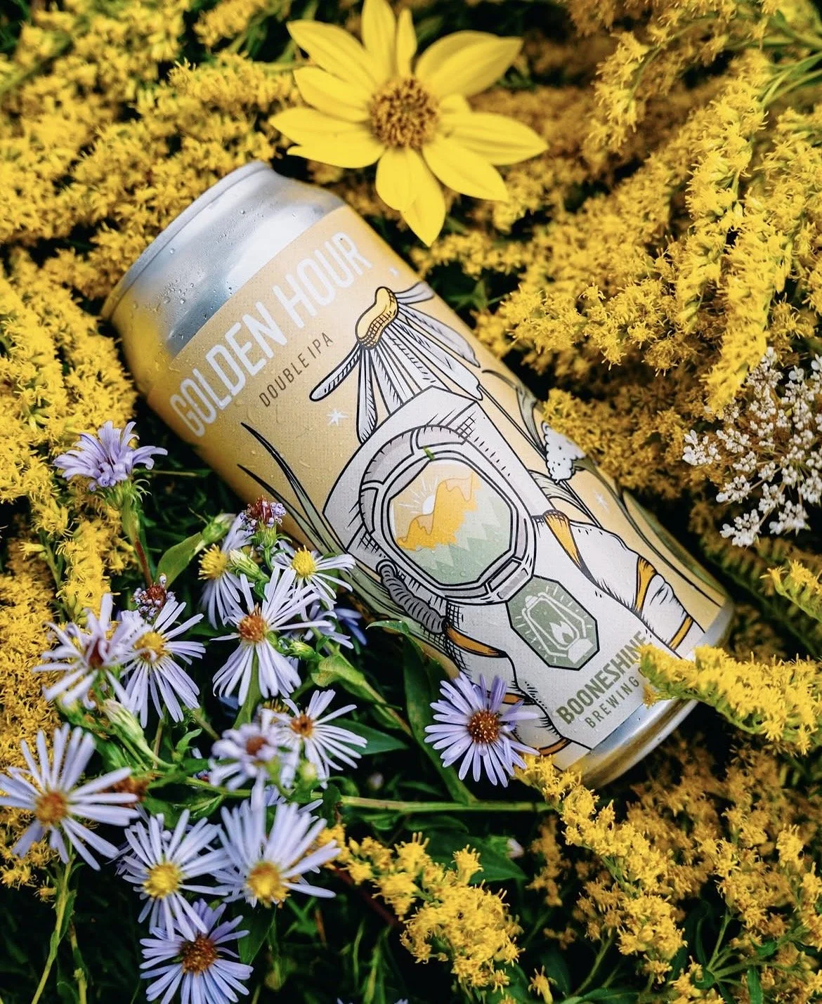 Golden Hour double IPA can design, Booneshine Brewing