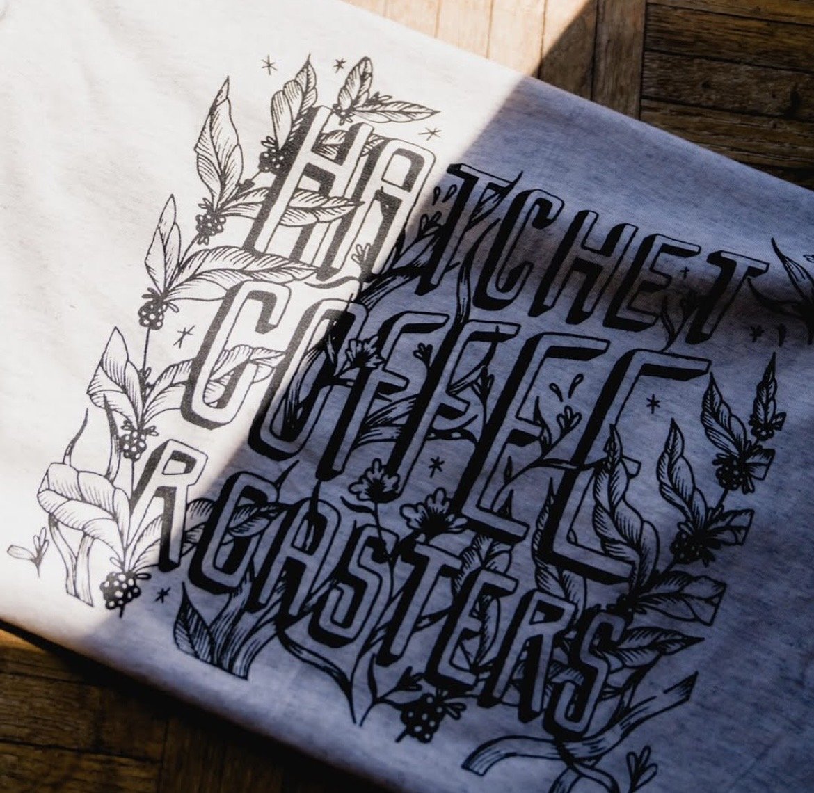 Hatchet Coffee Roasters lettering and illustration. Screen printed by B Hissam
