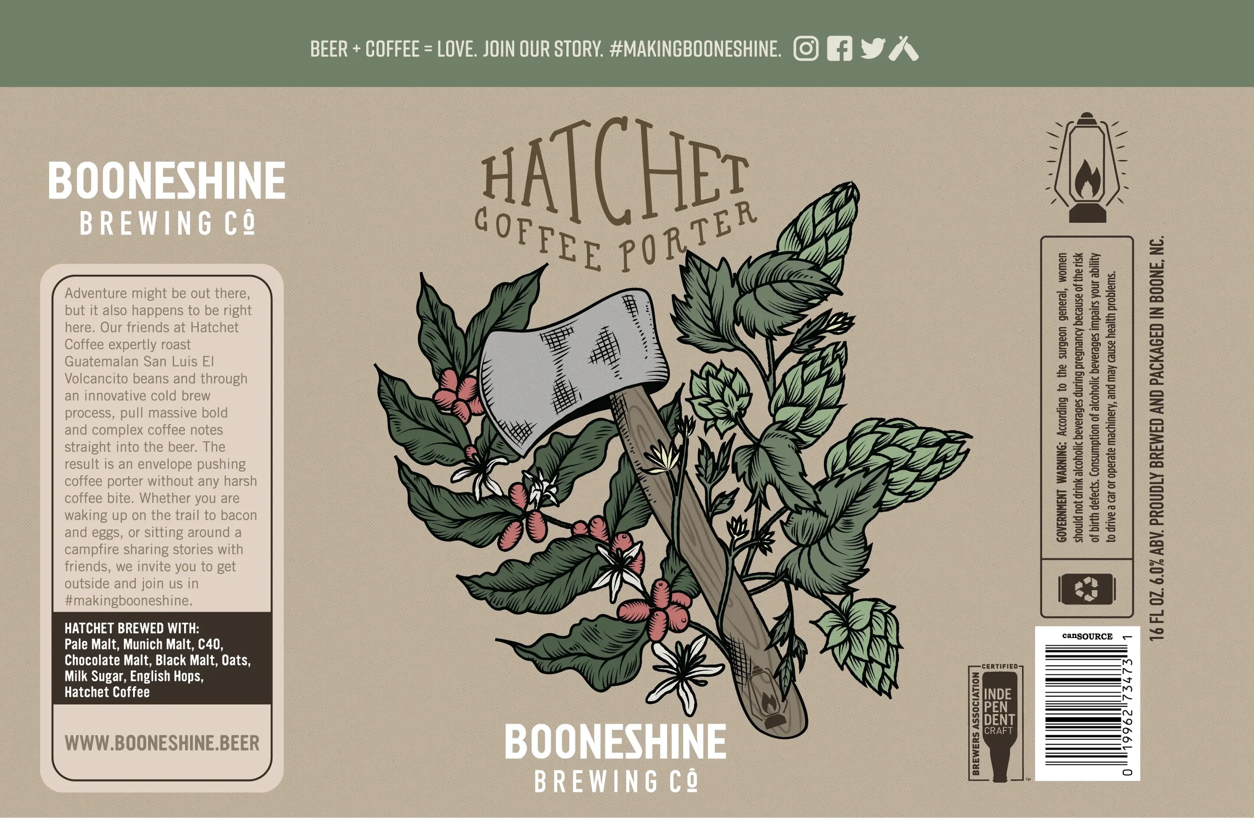 Hatchet Coffee Porter design and layout