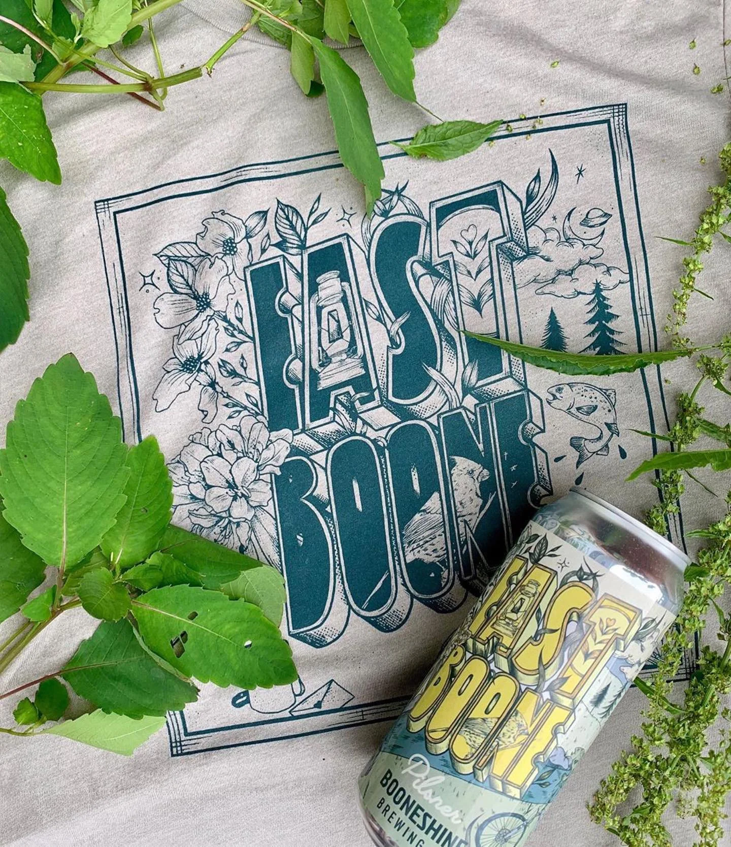 East Boone Pilsner can design and shirt design for Booneshine Brewing. Hand printed by B. Hissam