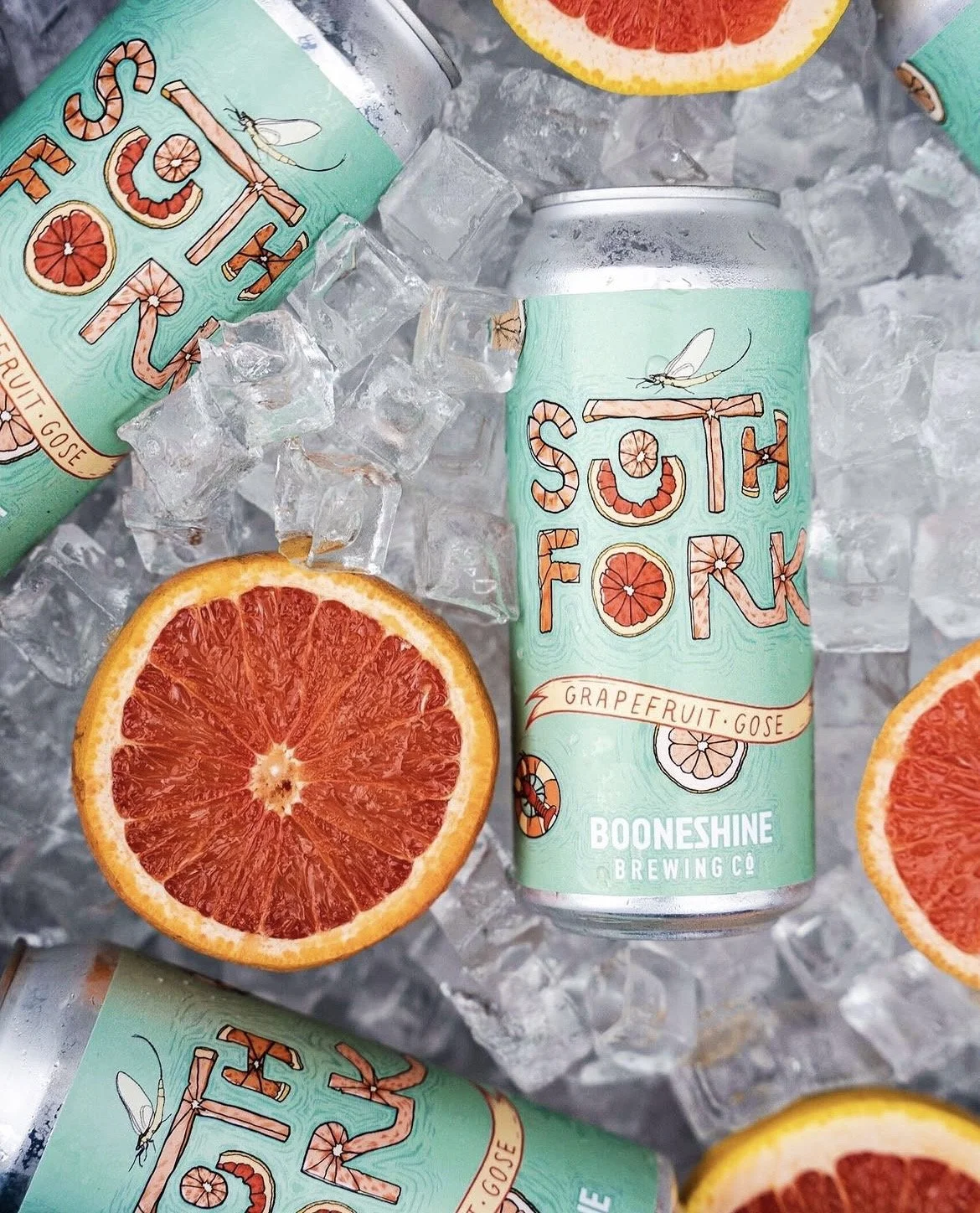 South Fork grapefruit gose lettering and can design, Booneshine Brewing