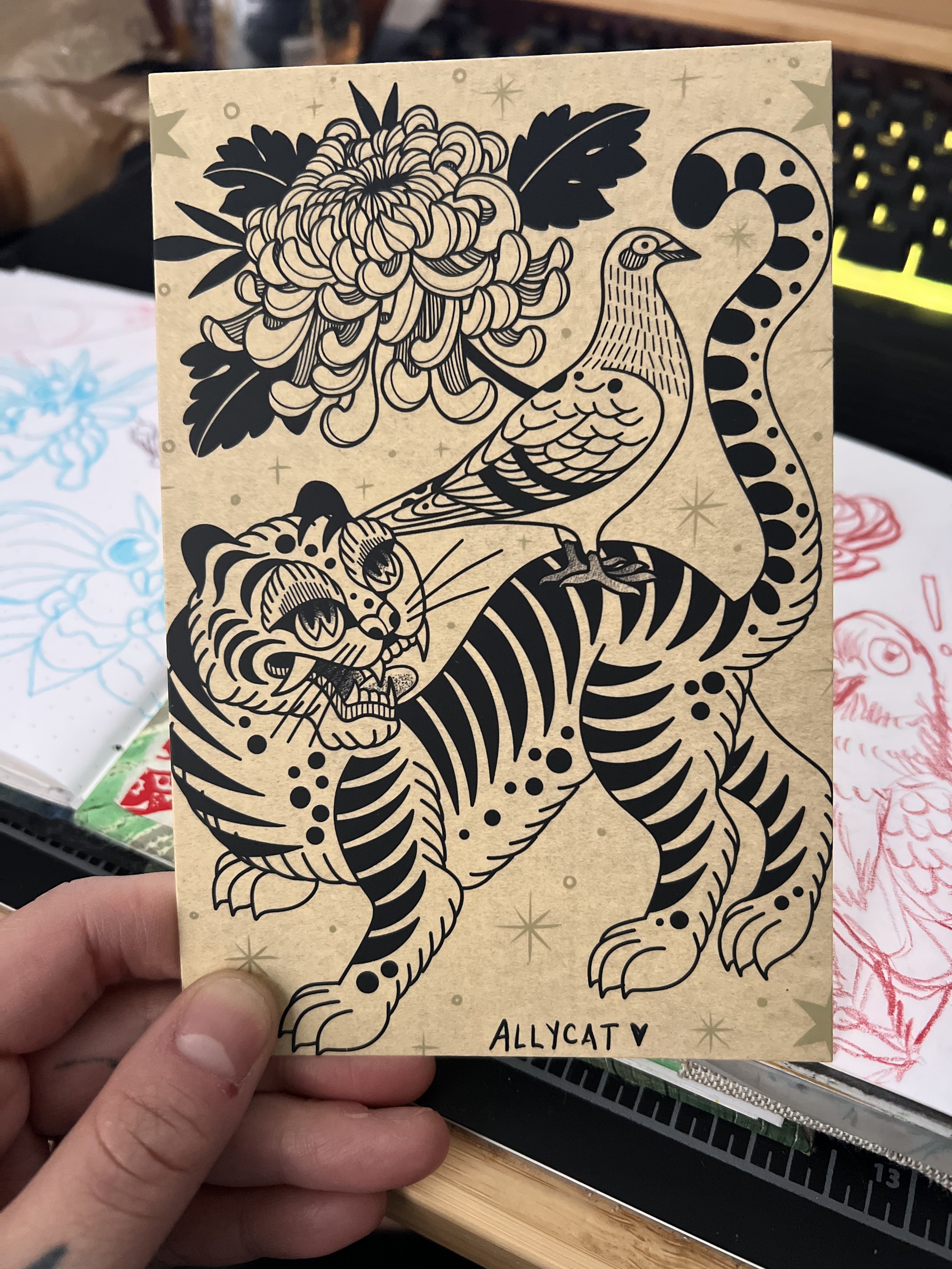 Pigeon and Tiger Postcard Print