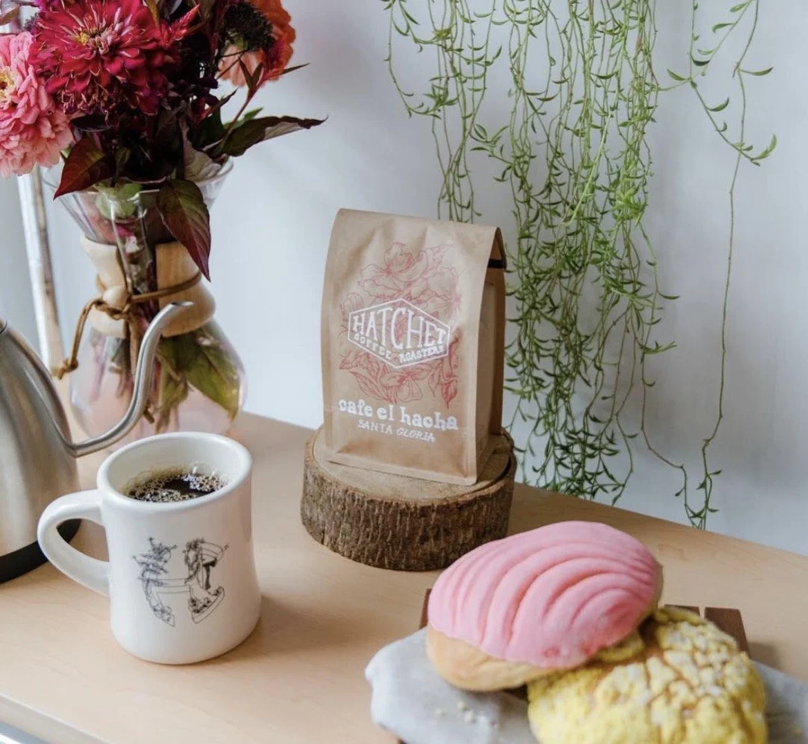 Hand lettering, illustration, and mug design for Hatchet Coffee