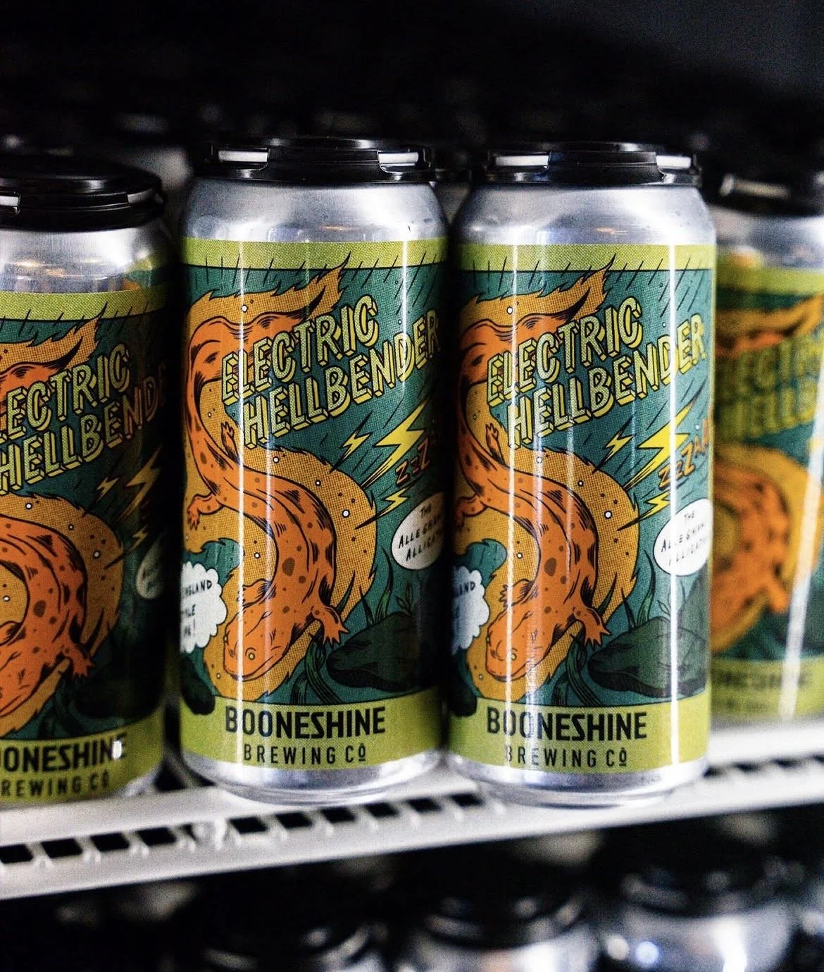 Electric Hellbender can design and illustration, Booneshine Brewing