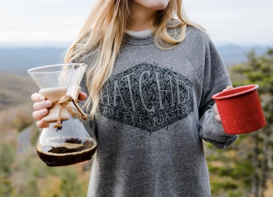 Hatchet Coffee lettering and illustration, screen printed by B. Hissam, photo: Alan Garvick via @hatchetcoffee
