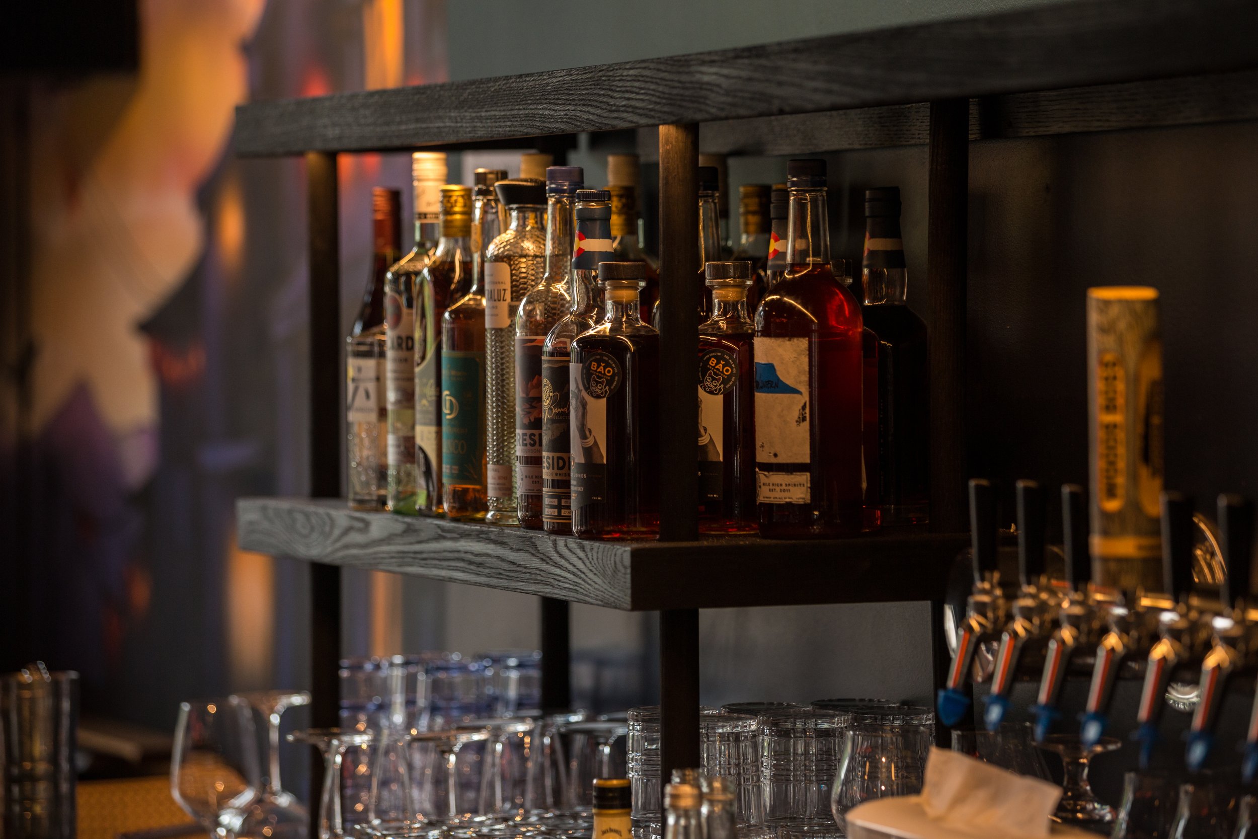 Charred solid white oak bar shelving