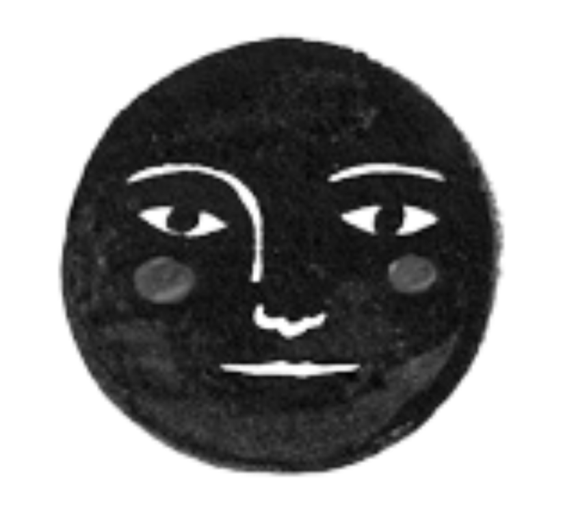 Hand-drawn black full moon face illustration symbolizing rest and the New Moon phase