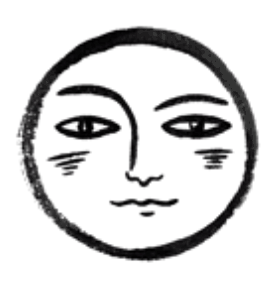 Hand-drawn outlined full moon face illustration representing reflection and feminine wisdom