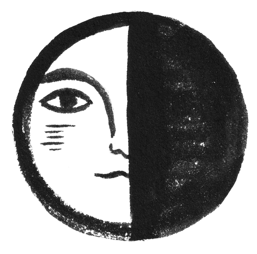 Hand-drawn last quarter moon face illustration symbolising release and the waning moon phase