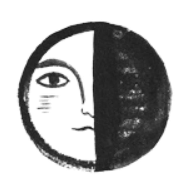 Hand-drawn last quarter moon face illustration symbolising release and the waning moon phase