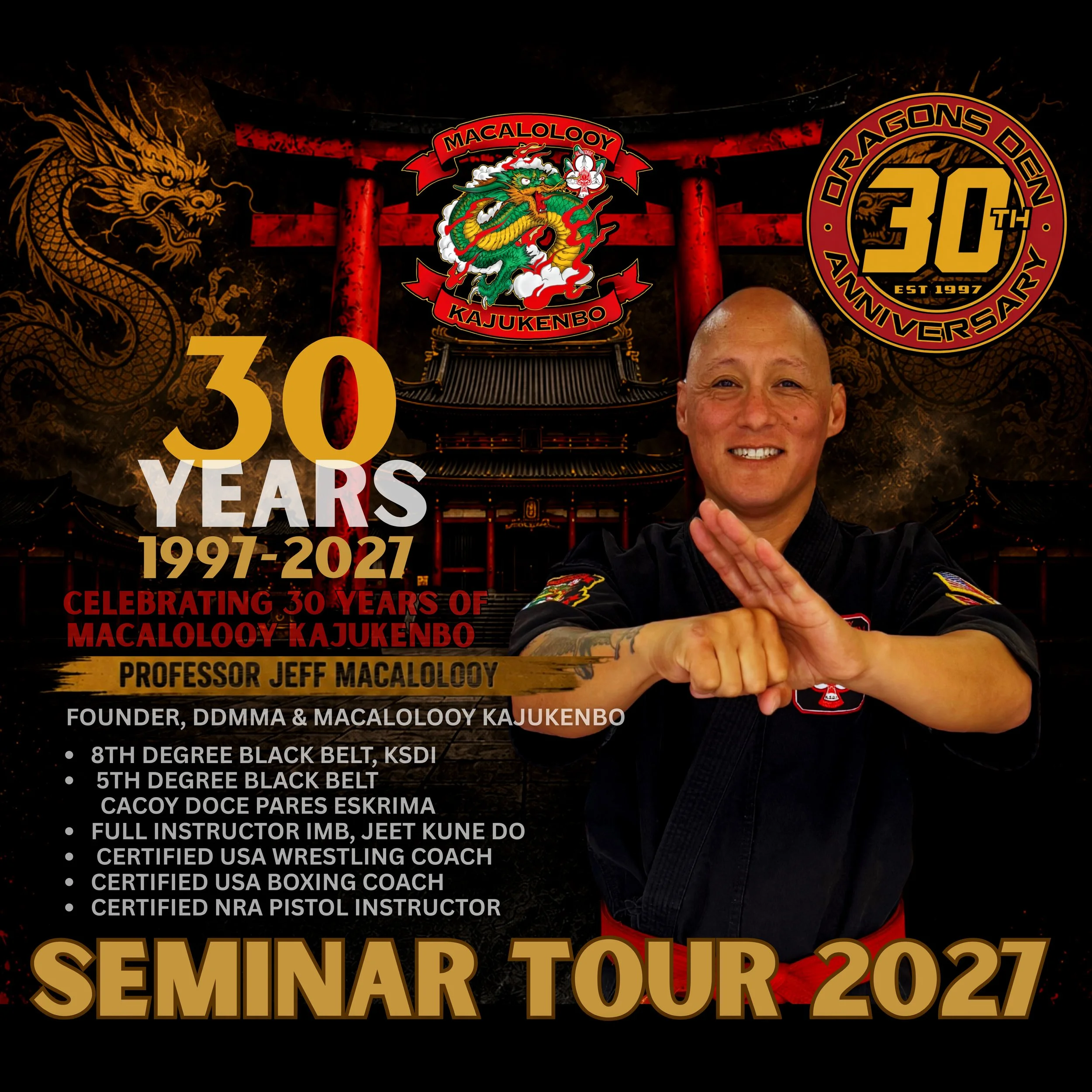 Professor Jeff Macalolooy Celebrates 30 Years of Macalolooy Kajukenbo with 2027 Seminar Tour - <span class="sqsrte-text-color--black">Okayama, Japan International Macalolooy Seminar</span>