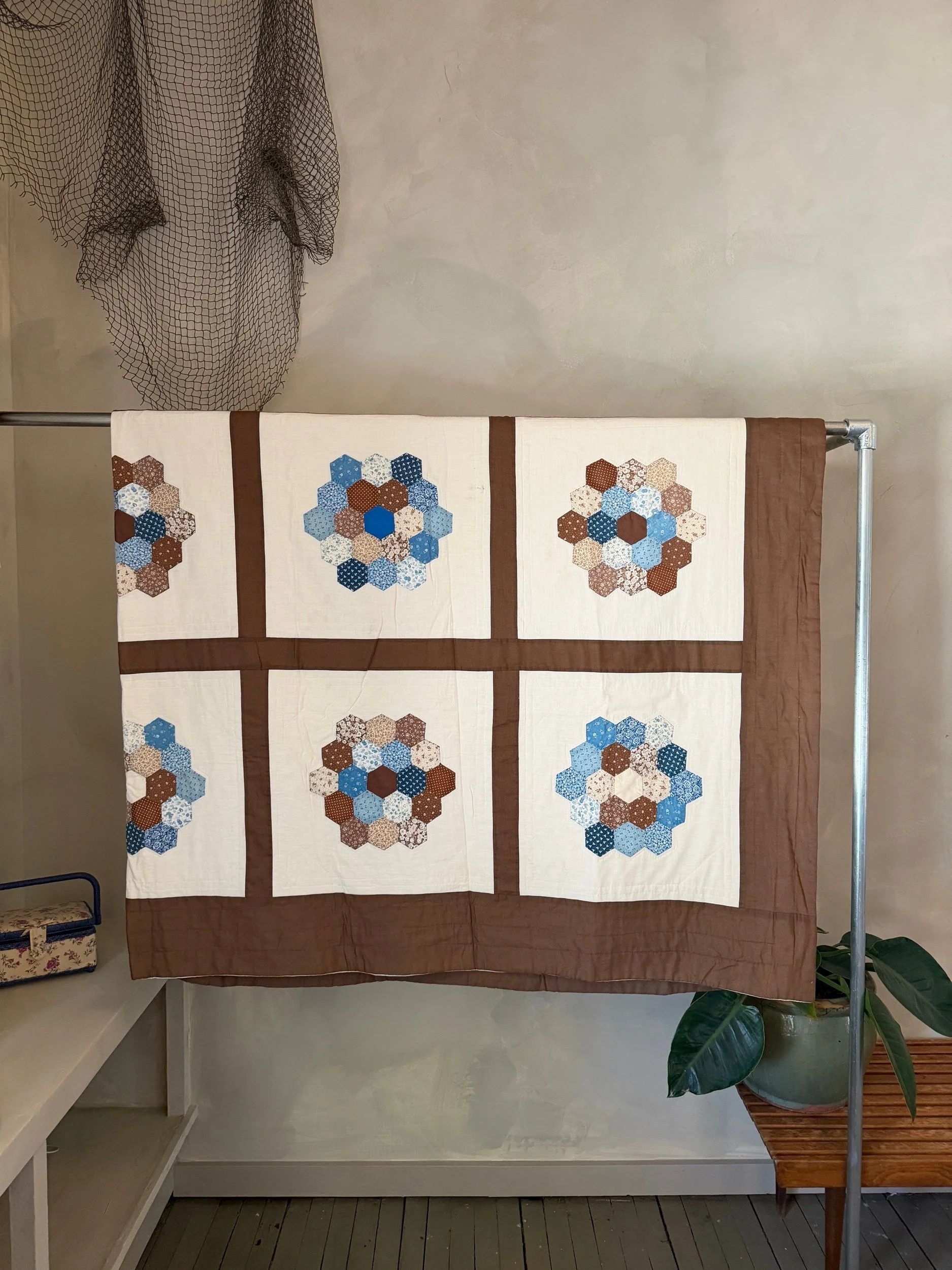 brown & blue hexagons