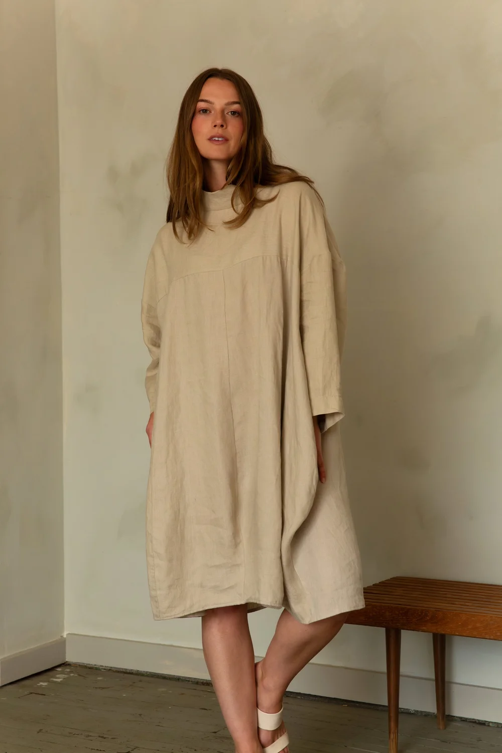 linen bubble dress in wheat  nykamping