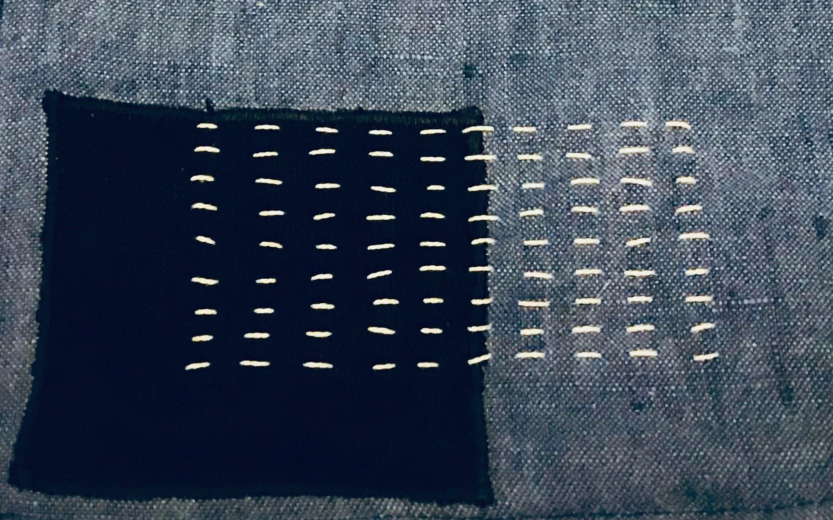 sashiko stitching on linen patches