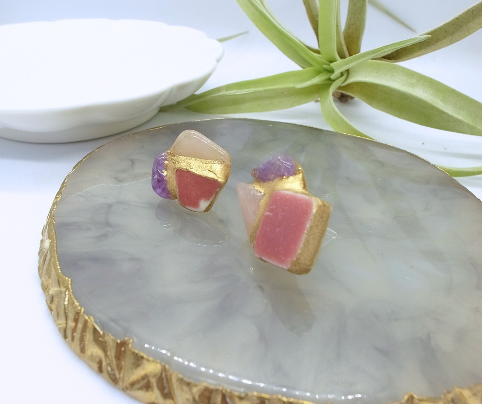 #3011 Kintsugi Jewelry_Japanese Pottery x Natural stonex earrings◾️