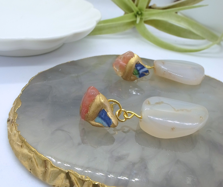 #3007 Kintsugi Jewelry_ Kutani porcelain x beads x earrings◾️