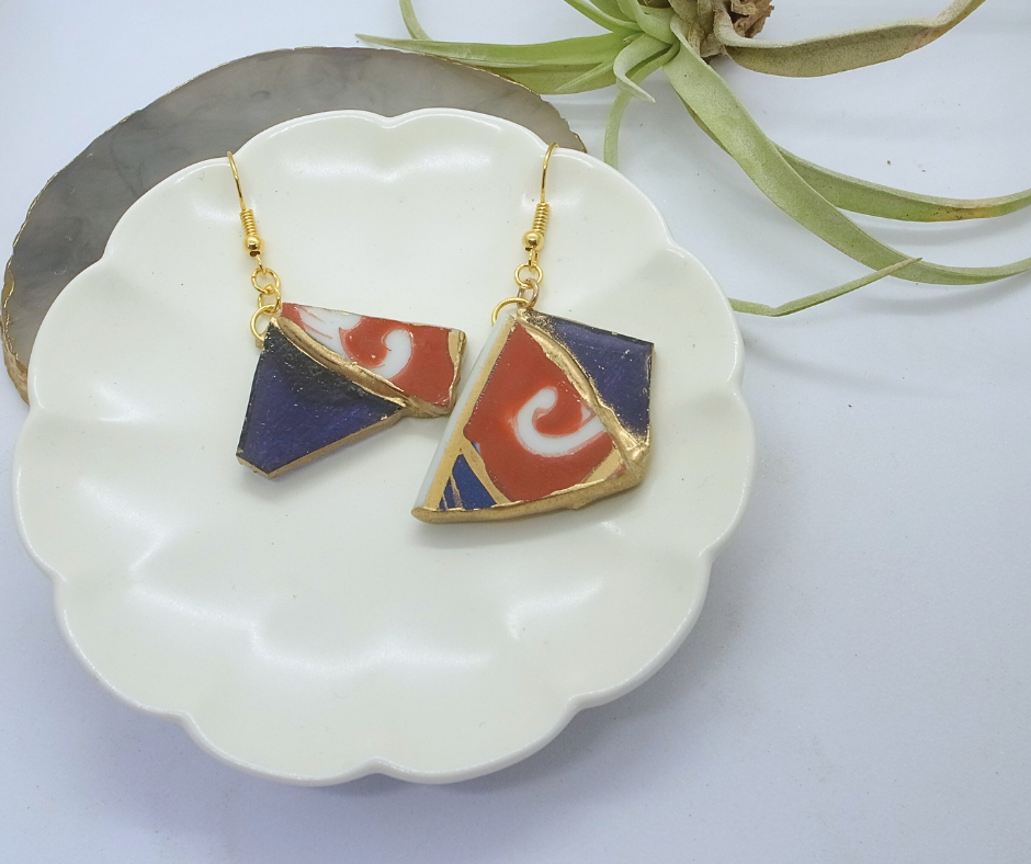 #3008 Kintsugi Jewelry_Japanese Antique Pottery x Glass x earrings◾️