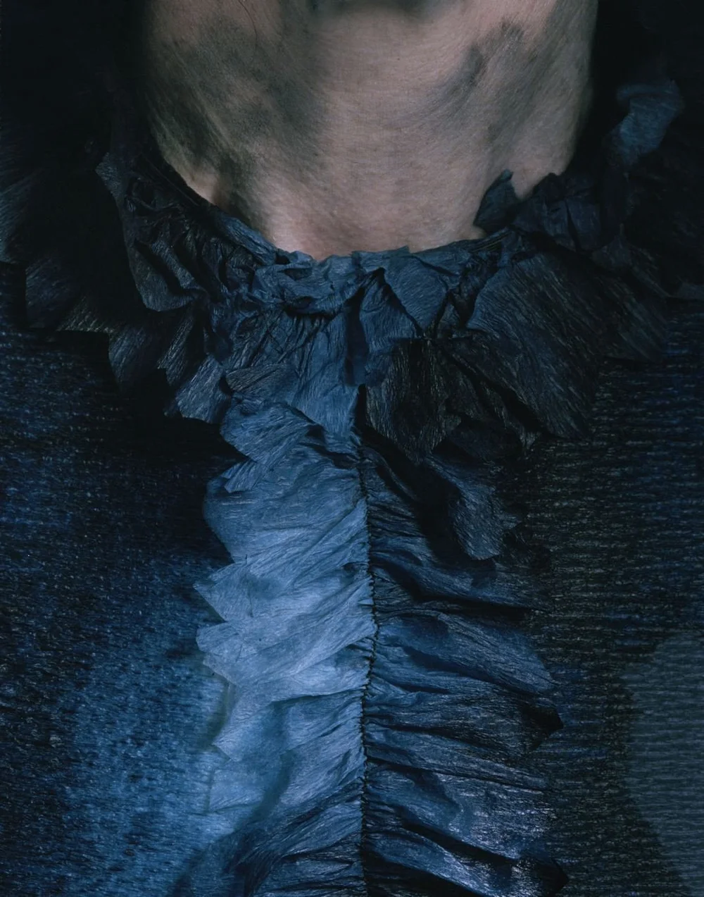 Crepe paper Victorian costume with staining fugitive dye