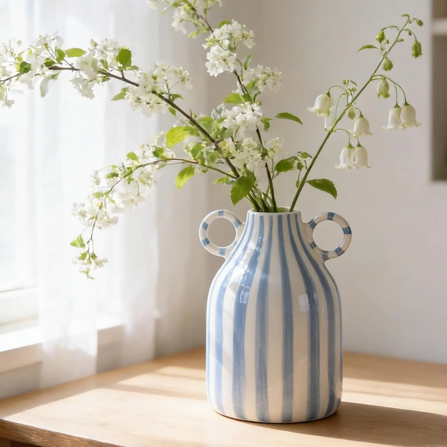 Ceramic Blue and White Striped Vase
