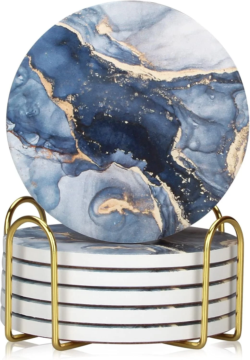 Navy Blue Marble Coasters - Set Of 6