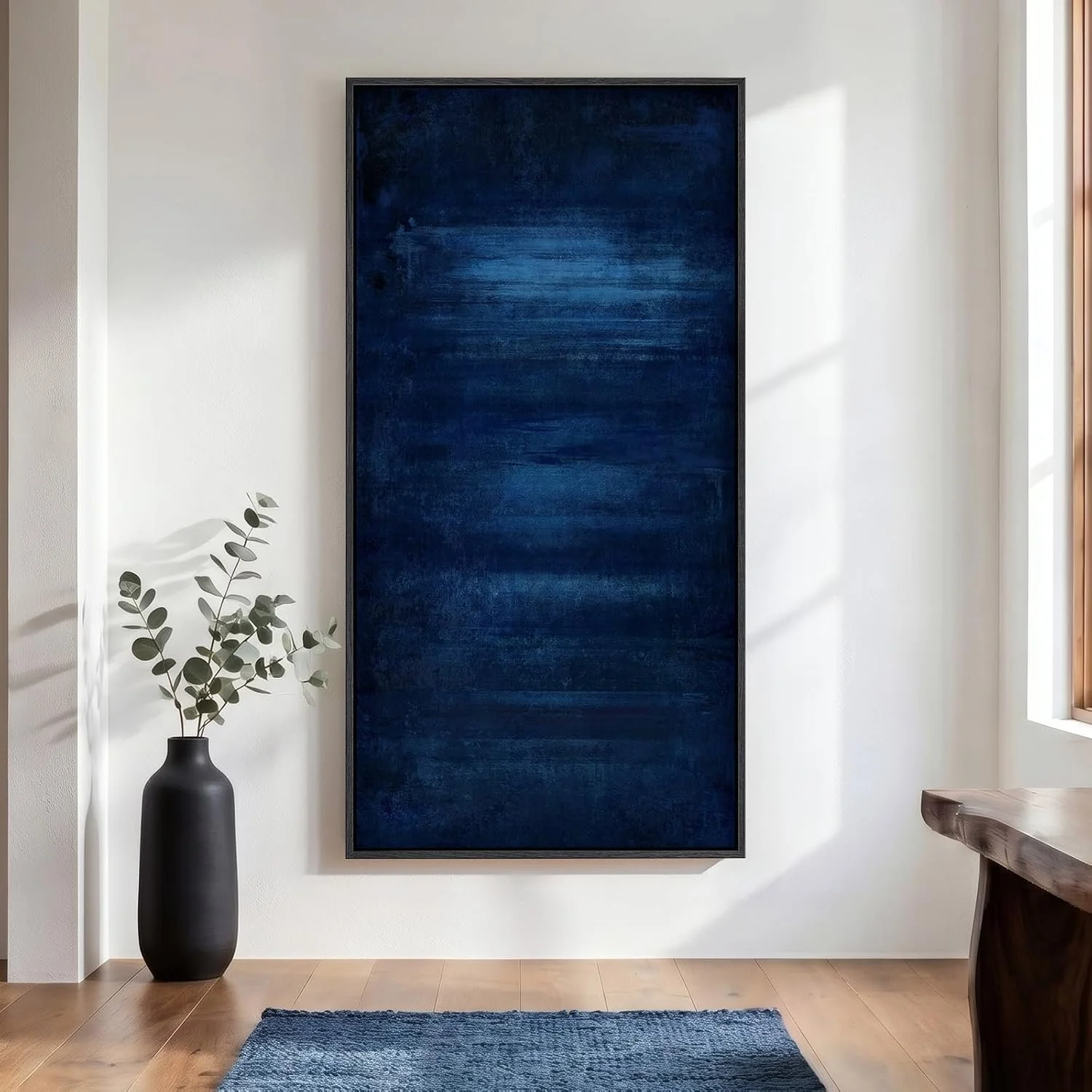 Large Framed Navy Blue Abstract Wall Art