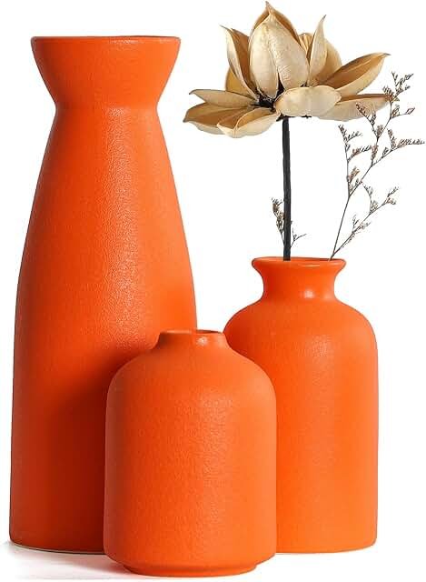 Set Of 3 Ceramic Orange Vases