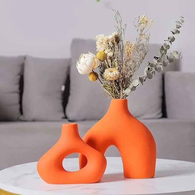 Orange Ceramic Vase Set of 2