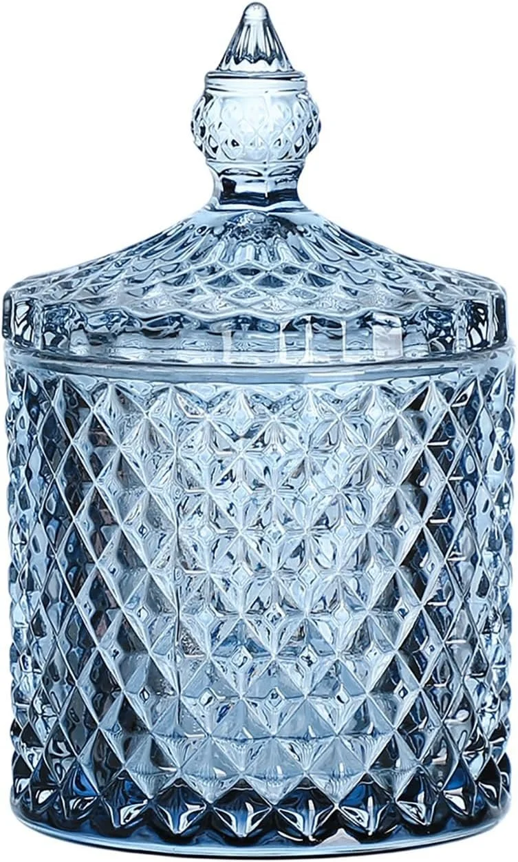 Diamond Faceted Crystal Glass Candy Jar