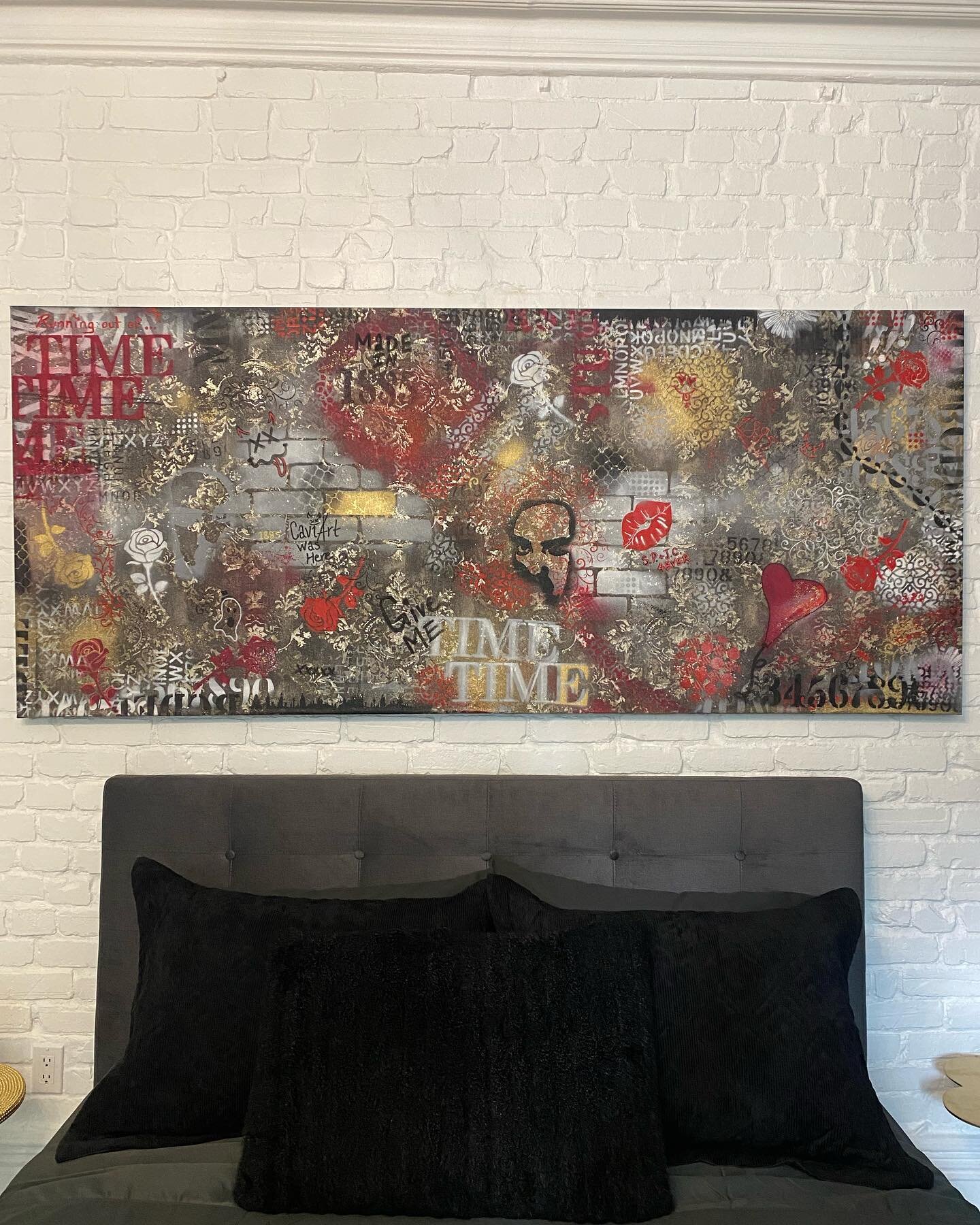 &quot;Give Me Time&quot;
SOLD
36&quot; x 84&quot;

I love this piece, if you didn't notice, I used the wall paper the client utilized for his bedroom wall and worked on top of it ! It was a dope experience to work with that medium!