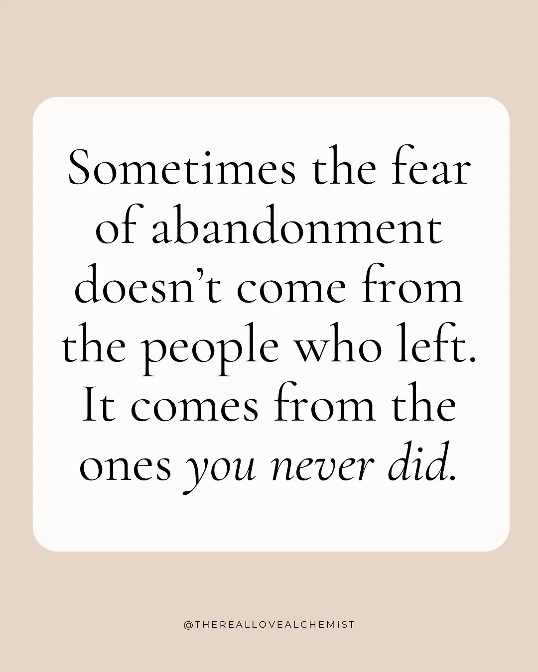 I used to think my fear of abandonment came from the people who left.

The breakups, the ghosting, and the moments I was left alone.

But the truth was harder to see&hellip;

My deepest abandonment wound came from the people *I* never left.

I stayed