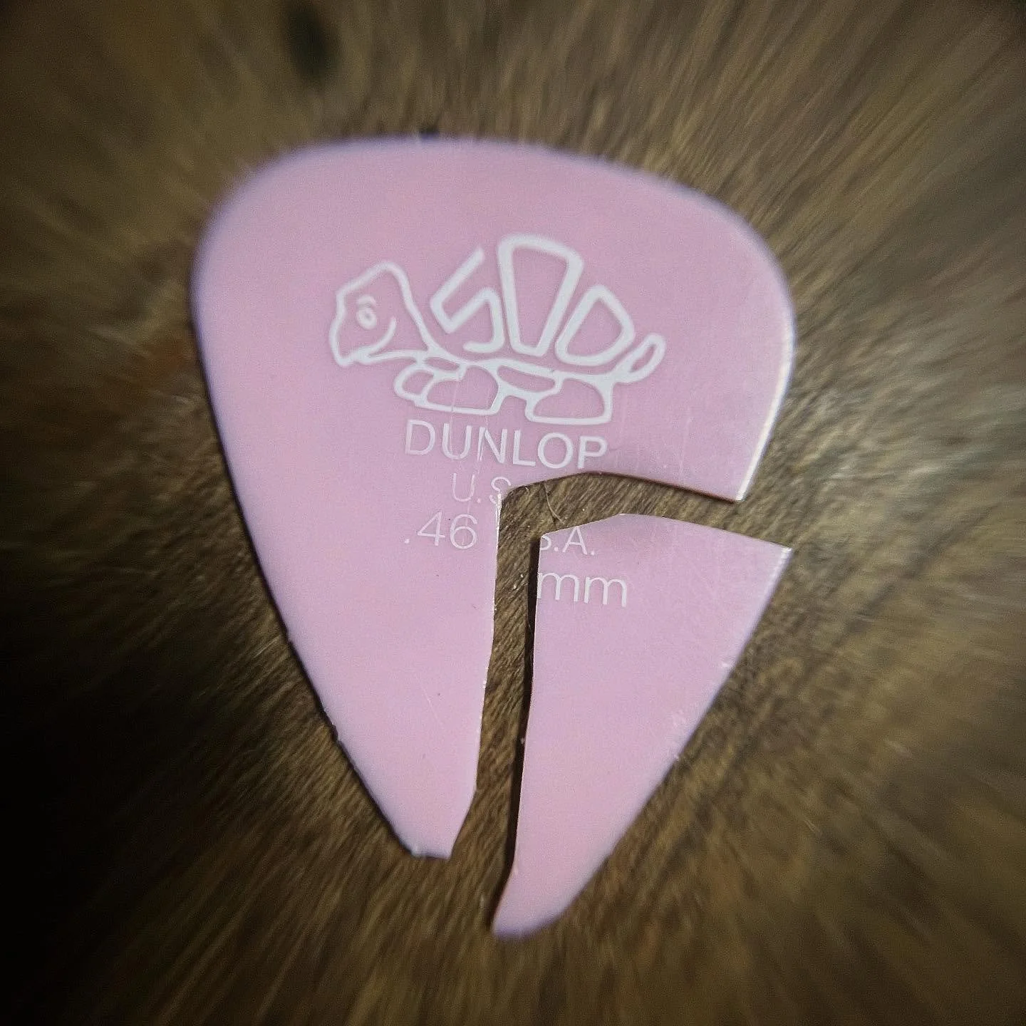 wow look at how this @jimdunlopusa Tortex 500 broke! never seen this before. was letting out some anxiety/frustration/fear while strumming and then BAM! maybe a spiritual release occurred! 🤔🧙🪄but either way certainly the first time it&rsquo;s ever
