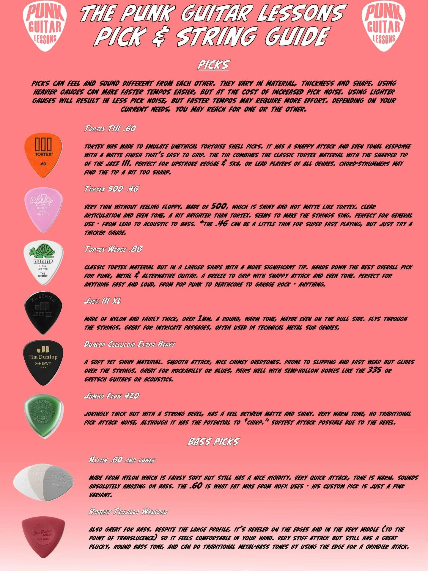 here&rsquo;s the PGL Pick &amp; String Guide! based on my experience and preferences from over 25 years of playing. it was meant to be a bonus item included in the courses i made, but those have NOT been the smash success i was hoping, so might as we