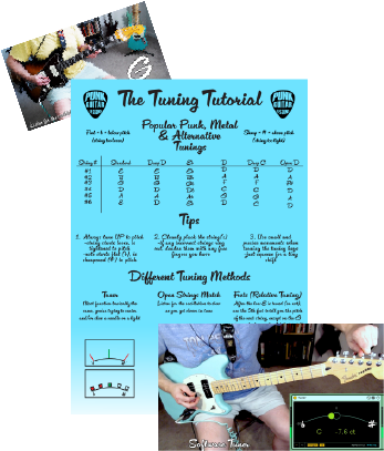 A thumbnail of the Tuning Tutorial Course Guide, which includes popular tunings, tips on how to tune, and explains several different methods on guitar tuning. Applicable to bass