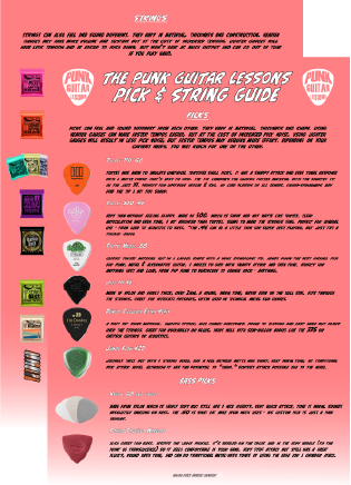 A thumbnail of the PGL Pick & String Guide, which lists some great choices for both guitar plectrums and strings, as well as some options for the bass guitar.